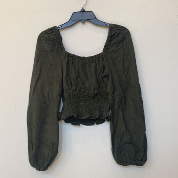 Line & Dot Carmen Cinched Waist Blouse in Olive - Picture 8 of 8